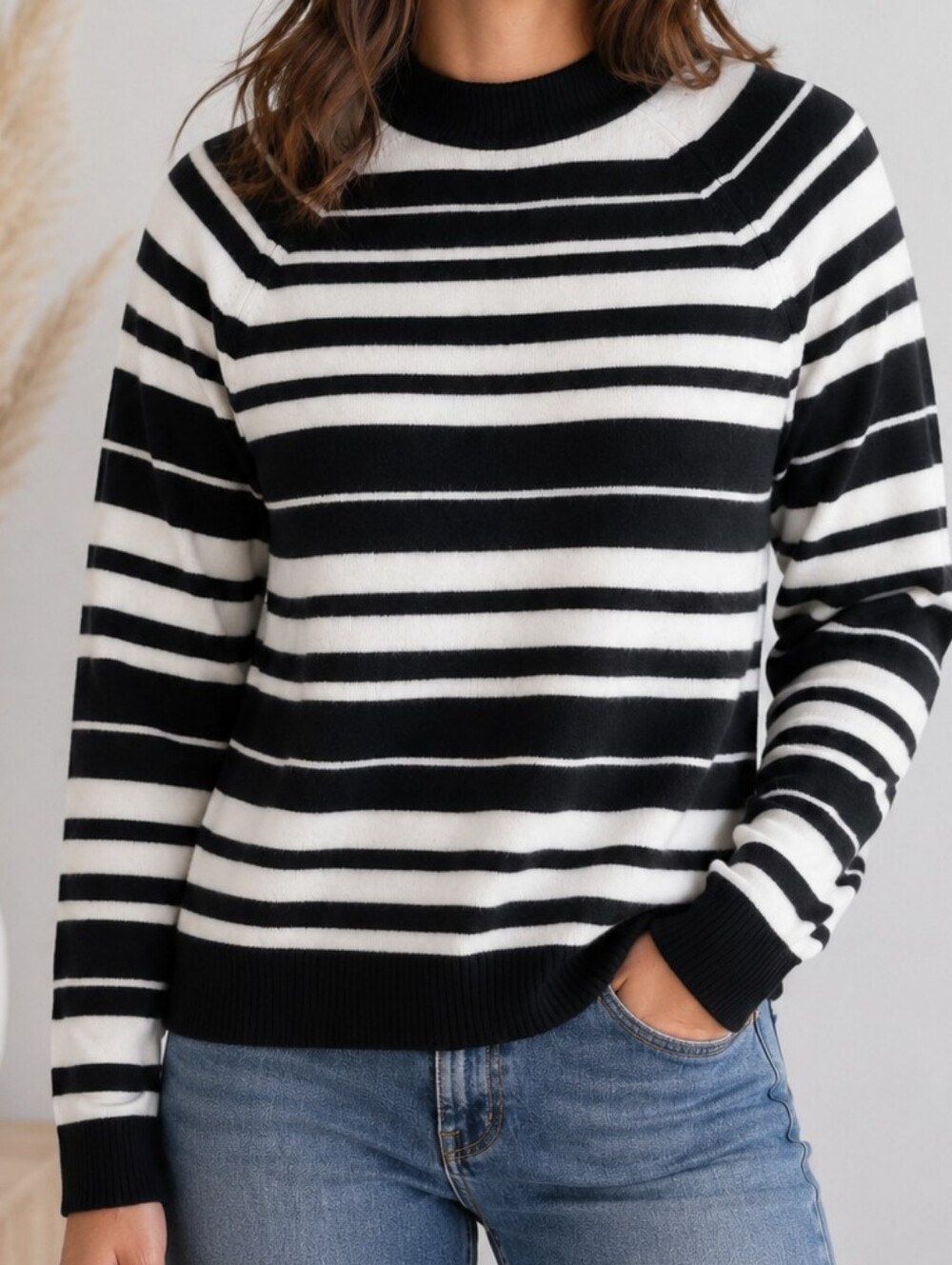 Size M Gap wool blend white and black striped turtleneck sweater